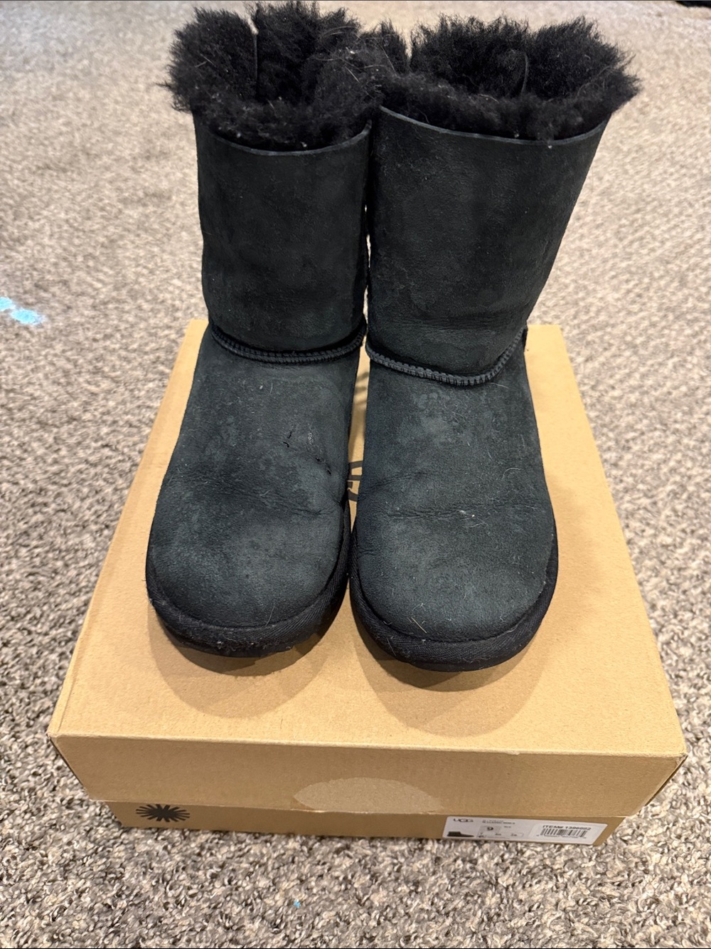 UGG Black Suede Bow Back Short Shearling Boots